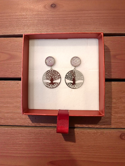 ORECCHINI CON ALBERO DELLA VITA E DETTAGLIO VENATURE DELL'ORCHIDEA